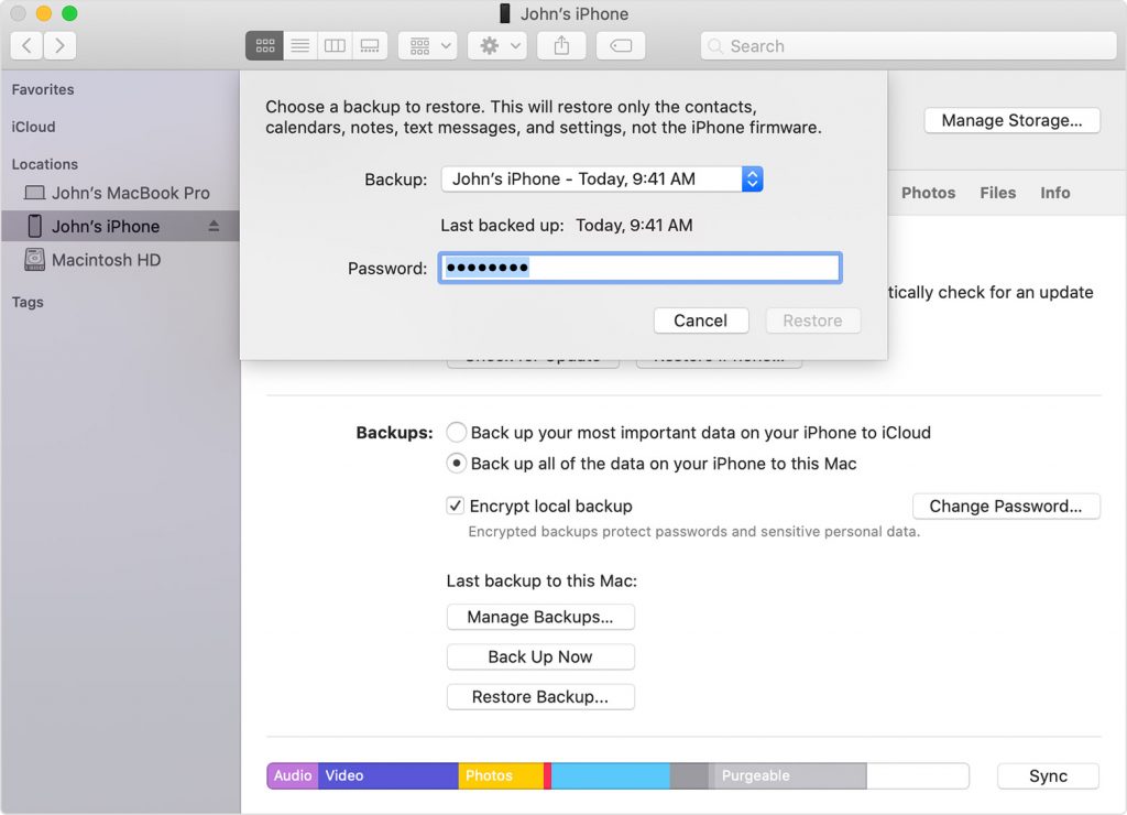 iTunes guide to restore iPhone from iCloud