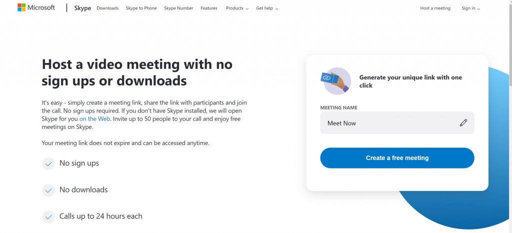 Zoom alternatives- SKype Now Meet