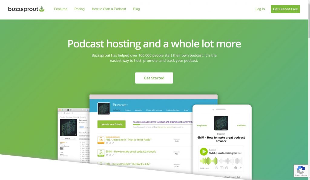 BuzzSprout hosting- free podcast hosting site