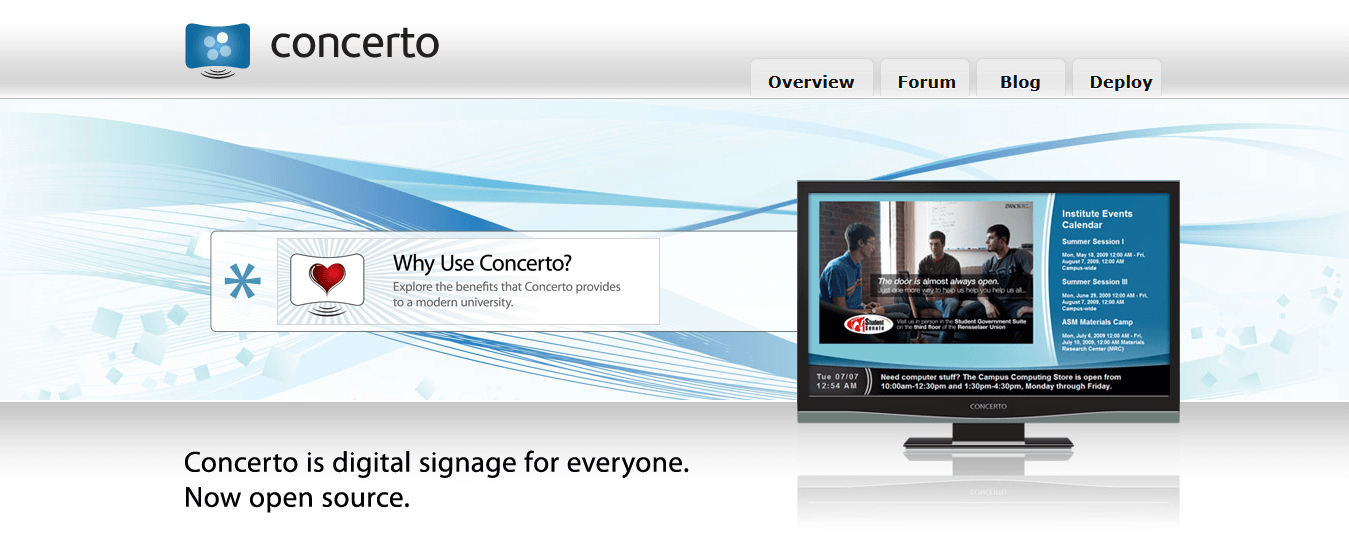 Concerto Homepage with a Desktop telling why use concepto