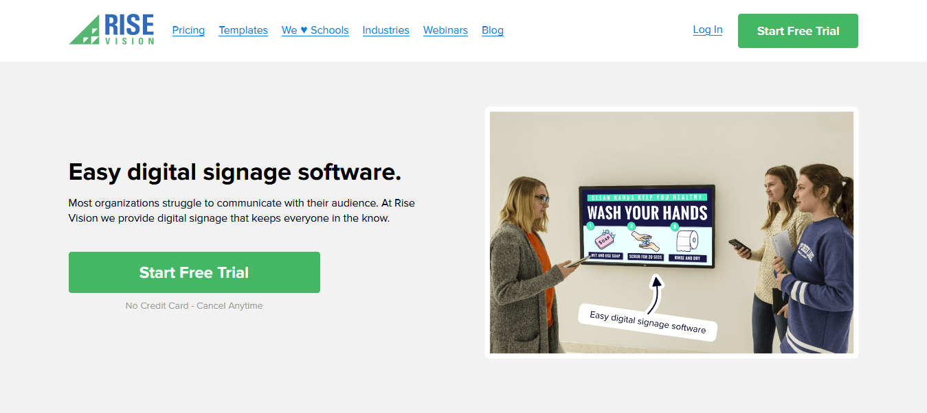 Digital Signage Software Made Easy - Rise Vision Homepage- A lady professor teaching two girl students