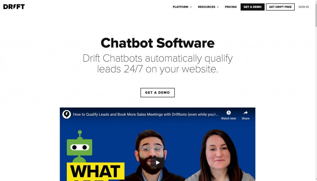 Drift chatbot software tool for conversations