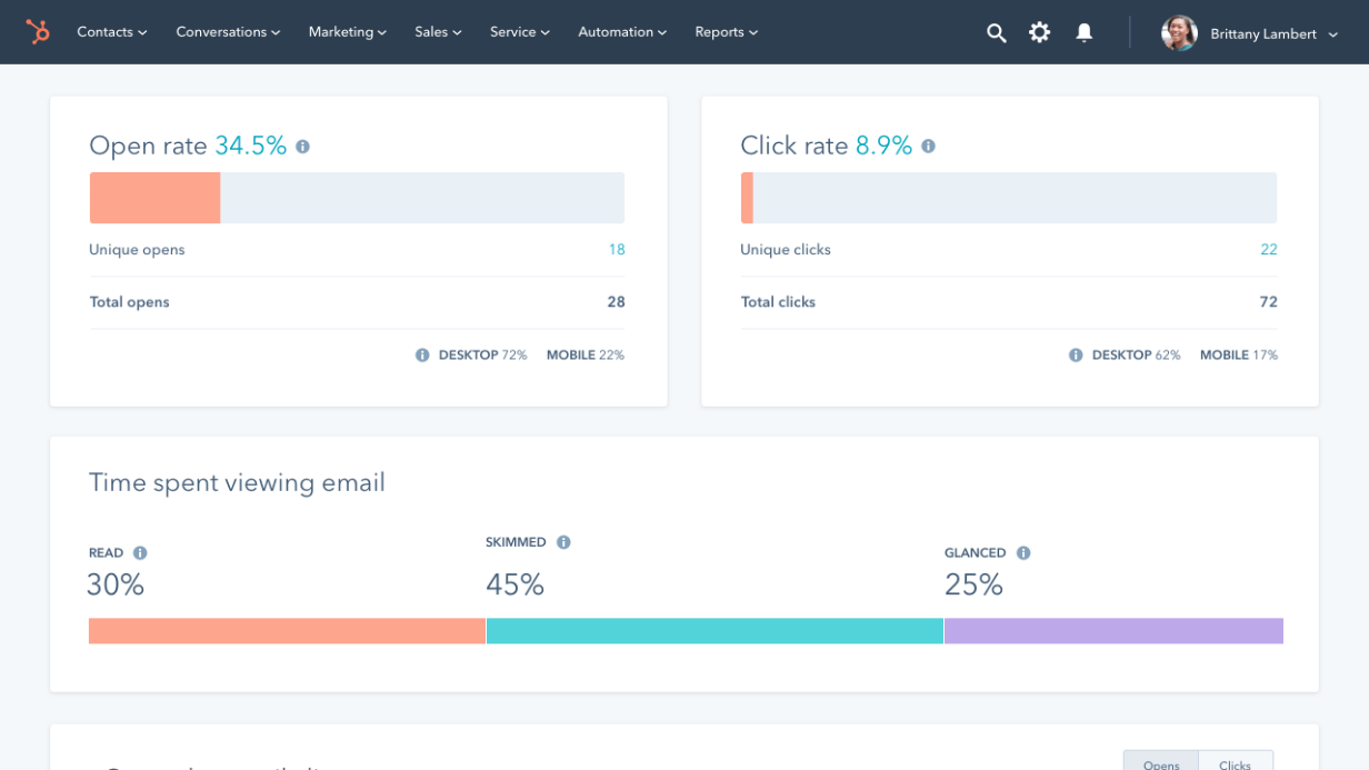 HubSpot Free Marketing Software reports screenshot