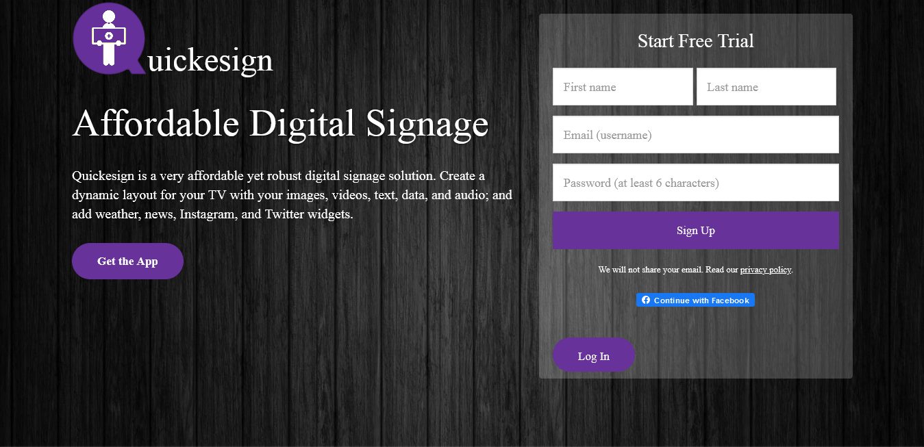 QuickESign- Digital Signage Software with free trial form