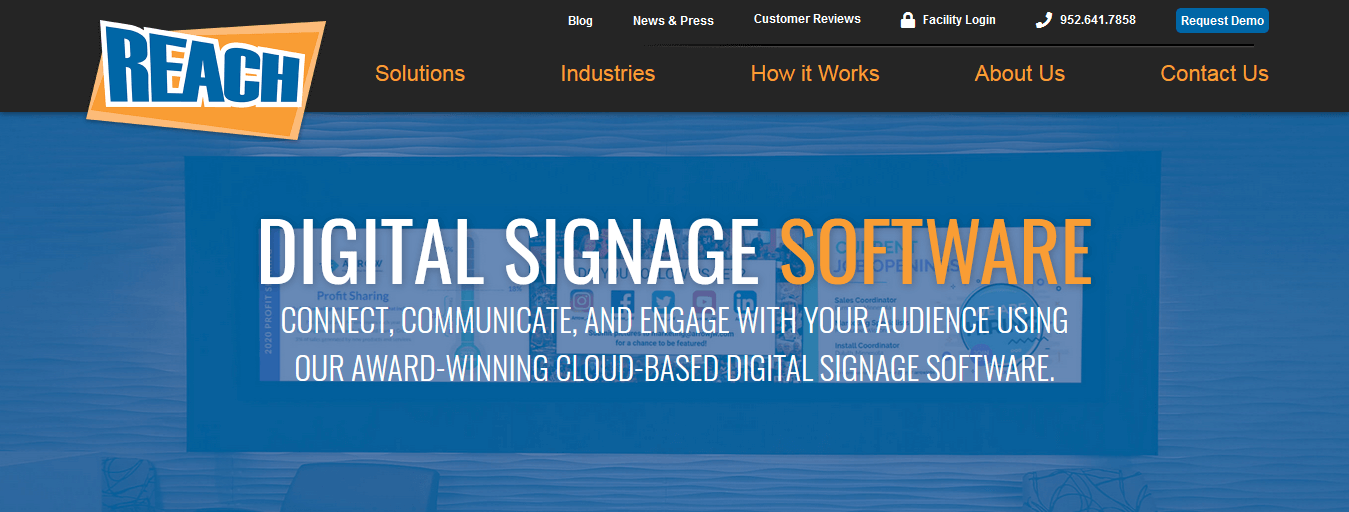 REACH Digital Signage software with homepage copy