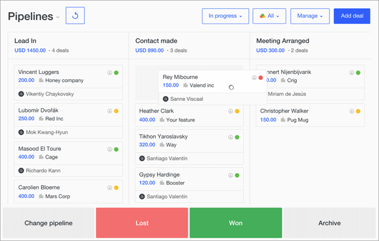 User.com pipeline view - User Specific CRM