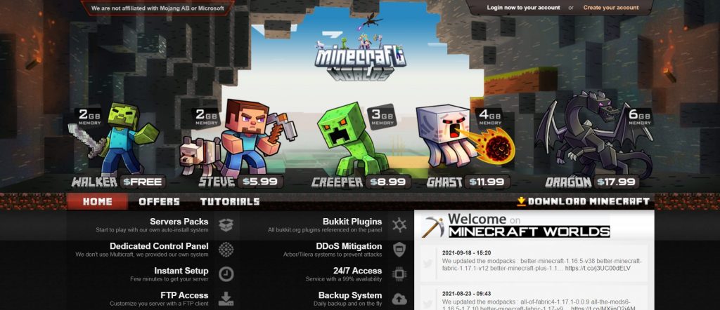 Minecraft worlds hosting