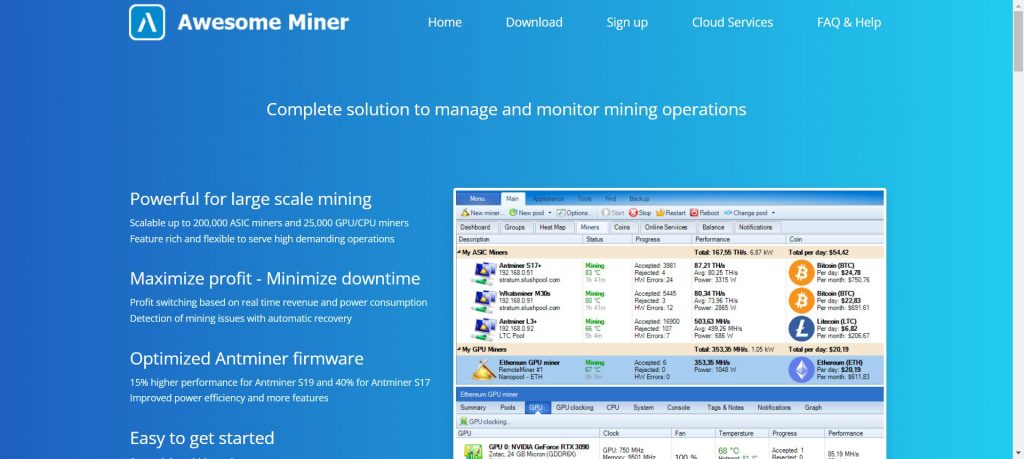 Awesome Miner cryptop mining platform