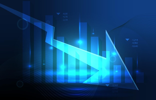 Vector down arrow negative bar graph chart depreciation business economic recession